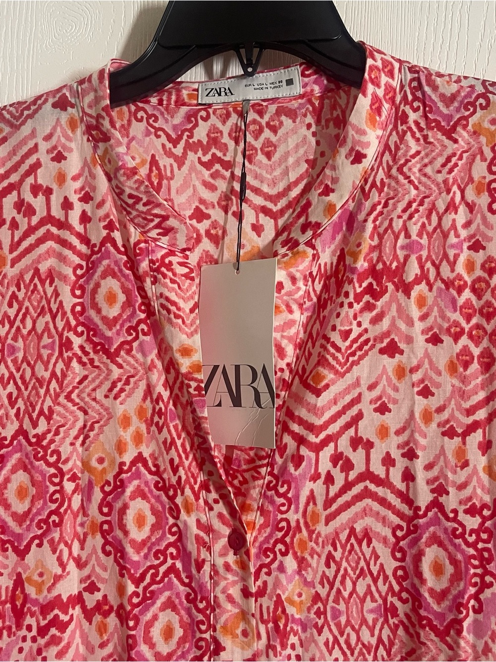 Zara Womens Pink Orange Ikat Print Tiered maxi Dress 9878/094/046 Large NWT - Picture 8 of 11